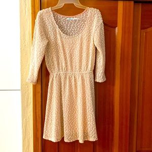 Brand new. Knit, pink and white dress with waist cinched and slip.